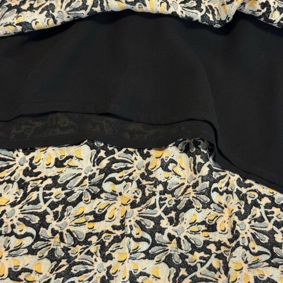 LOFT Black Floral Shirt Shift Short Dress Belted V Neck Lined Rayon Size Medium - Picture 7 of 8